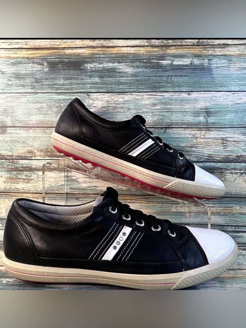 Ecco Golf Street Golf Shoes Womens 9-9.5 Black Leather Sneaker Spikeless Lace Up